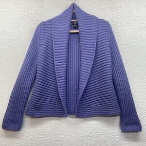 Eileen Fisher Cardigan Womens Petite Small Purple Merino Wool Shawl Collar Open
